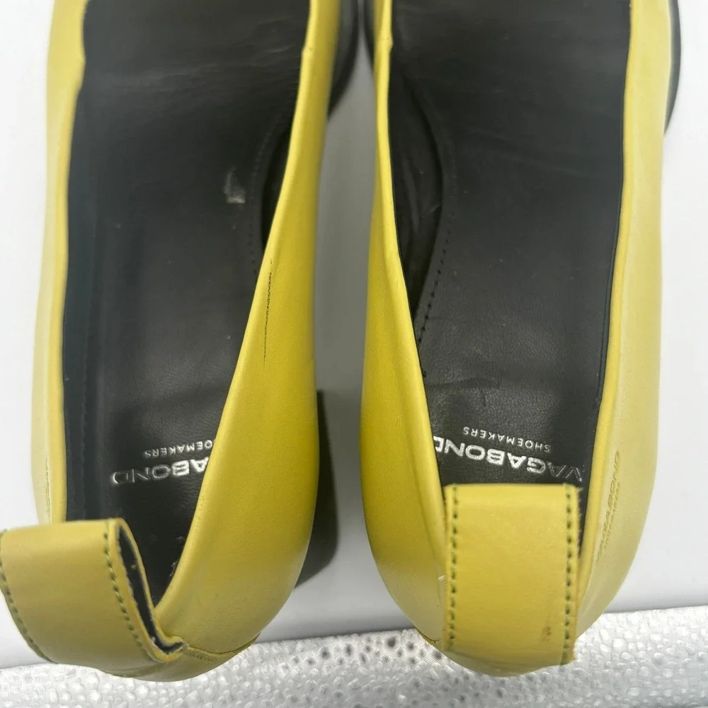 Vagabond Hedda Pumps Sz 39 Yellow Green Chartreuse Square Toe Block Heel Retro - Picture 10 of 12